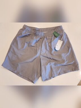 Bronzini Active Gray Mens Swim Shorts Large Lined Drawstring Swimming Trunks NWT